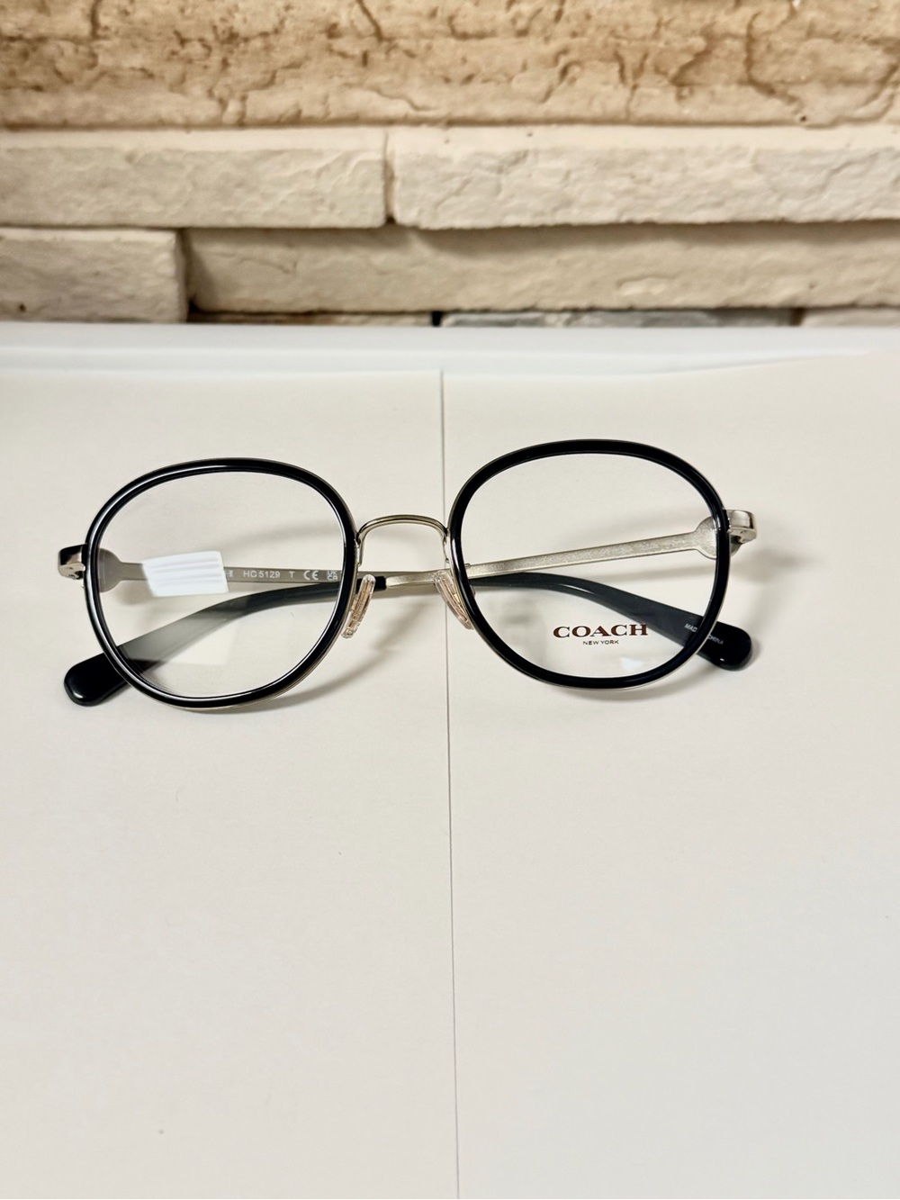 Eyeglasses on tabletop